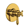 Rohl Three Independent Function Thermostatic Valve Trim Only with Single Cross / Lever Handle, Integrated Diverter, and Volume Control - Less Rough In Unlacquered Brass (Living Finish)