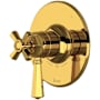 Rohl Three Independent Function Thermostatic Valve Trim Only with Single Cross / Lever Handle, Integrated Diverter, and Volume Control - Less Rough In Unlacquered Brass (Living Finish)