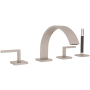 Rohl Wave Deck Mounted Roman Tub Filler with Built-In Diverter - Includes Hand Shower Satin Nickel