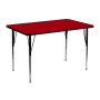 Roseto 48 Inch Wide Steel Framed Wood Top Adjustable Activity Table Red