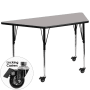 Roseto 26-1/4 Inch Wide Steel Framed Wood Top Adjustable Activity Table with Locking Casters Gray