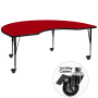 Roseto 48 Inch Wide Steel Framed Wood Top Adjustable Activity Table with Locking Casters Red