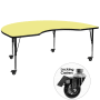 Roseto 48 Inch Wide Steel Framed Wood Top Adjustable Activity Table with Locking Casters Yellow