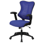 Roseto 25.75 Inch Wide Fabric Swivel Chair with Adjustable Arms Blue