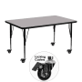 Roseto 48 Inch Wide Steel Framed Wood Top Adjustable Activity Table with Locking Casters Gray
