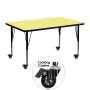 Roseto 48 Inch Wide Steel Framed Wood Top Adjustable Activity Table with Locking Casters Yellow