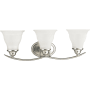 Roseto Kennedy 24" Wide 3 Light Bathroom Vanity Light with Etched Glass Shades Brushed Nickel