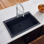 Ruvati epiGranite 27-1/2" Drop In Single Basin Granite Composite Kitchen Sink with Basket Strainer Midnight Black