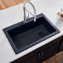 Ruvati epiGranite 33" Drop In Single Basin Granite Composite Kitchen Sink with Sound Dampening Midnight Black