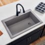 Ruvati epiGranite 33" Drop In Single Basin Granite Composite Kitchen Sink with Sound Dampening Urban Gray