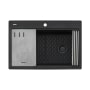 Ruvati epiStage 33" Drop In Single Basin Granite Composite Kitchen Sink with Basin Rack, Basket Strainer and Cutting Board Black