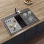 Ruvati epiStage 33" Drop In Single Basin Granite Composite Kitchen Sink with Basin Rack, Basket Strainer and Cutting Board Espresso Brown