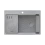 Ruvati epiStage 33" Drop In Single Basin Granite Composite Kitchen Sink with Basin Rack, Basket Strainer and Cutting Board Silver Gray