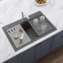 Ruvati epiStage 33" Drop In Single Basin Granite Composite Kitchen Sink with Basin Rack, Basket Strainer and Cutting Board Urban Gray