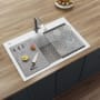 Ruvati epiStage 33" Drop In Single Basin Granite Composite Kitchen Sink with Basin Rack, Basket Strainer and Cutting Board White