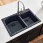 Ruvati epiGranite 33" Undermount Double Basin Granite Composite Kitchen Sink with Sound Dampening Midnight Black
