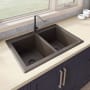 Ruvati epiGranite 33" Undermount Double Basin Granite Composite Kitchen Sink with Sound Dampening Espresso / Coffee Brown
