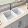 Ruvati epiGranite 33" Undermount Double Basin Granite Composite Kitchen Sink with Sound Dampening Arctic White