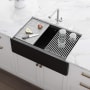 Ruvati epiCast 33" Farmhouse Single Basin Granite Composite Kitchen Sink with Basin Rack, Basket Strainer and Cutting Board Black