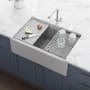 Ruvati epiCast 33" Farmhouse Single Basin Granite Composite Kitchen Sink with Basin Rack, Basket Strainer and Cutting Board Matte Gray
