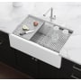Ruvati epiCast 33" Farmhouse Single Basin Granite Composite Kitchen Sink with Basin Rack, Basket Strainer and Cutting Board Matte White