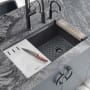 Ruvati epiStage 33" Undermount Single Basin Granite Composite Kitchen Sink with Basin Rack, Basket Strainer and Cutting Board Black