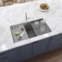 Ruvati epiStage 33" Undermount Single Basin Granite Composite Kitchen Sink with Basin Rack, Basket Strainer and Cutting Board Silver Gray