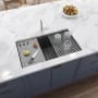 Ruvati epiStage 33" Undermount Single Basin Granite Composite Kitchen Sink with Basin Rack, Basket Strainer and Cutting Board Urban Gray