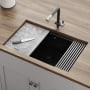 Ruvati epiStage 29-1/2" Undermount Single Basin Granite Composite Kitchen Sink with Basin Rack, Basket Strainer and Cutting Board Gunmetal Black