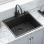Ruvati Terraza 25" Drop In Single Basin Stainless Steel Kitchen Sink with Basin Rack and Basket Strainer Gunmetal Black