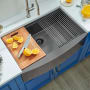 Ruvati Monaco 30" Farmhouse Single Basin Stainless Steel Kitchen Sink with Basin Rack, Basket Strainer and Cutting Board Gunmetal Black