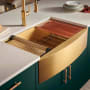 Ruvati Monaco 30" Farmhouse Single Basin Stainless Steel Kitchen Sink with Basin Rack, Basket Strainer and Cutting Board Matte Gold