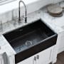 Ruvati Fiamma 33" Farmhouse Single Basin Fireclay Kitchen Sink with Basin Rack and Basket Strainer Glossy Black