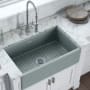 Ruvati Fiamma 33" Farmhouse Single Basin Fireclay Kitchen Sink with Basin Rack and Basket Strainer Horizon Gray