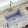 Ruvati Fiamma 33" Farmhouse Single Basin Fireclay Kitchen Sink with Basin Rack and Basket Strainer Distressed Coastal Blue