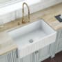 Ruvati Fiamma 33" Farmhouse Single Basin Fireclay Kitchen Sink with Basin Rack and Basket Strainer Distressed White
