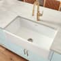 Ruvati Fiamma 33" Farmhouse Single Basin Fireclay Kitchen Sink with Basin Rack and Basket Strainer White