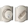 Schlage Single Cylinder Keyed Entry Grade 1 Deadbolt with Decorative Camelot Rose from the B-Series Satin Nickel