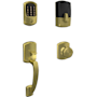 Schlage Encode Greenwich Sectional Electronic Keyless Entry Handleset with Bowery Interior Knob and Decorative Greenwich Trim Satin Brass