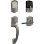 Schlage Encode Greenwich Sectional Electronic Keyless Entry Handleset with Latitude Interior Lever and Decorative Greenwich Trim Satin Nickel
