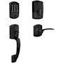 Schlage Encode Greenwich Left Handed Sectional Electronic Keyless Entry Handleset with Merano Interior Lever and Decorative Greenwich Trim Matte Black