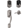 Schlage Encode Plus Camelot Left Handed Sectional Electronic Keyless Entry Handleset with Accent Interior Lever and Decorative Plymouth Trim Satin Nickel