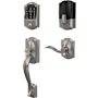 Schlage Encode Plus Camelot Left Handed Sectional Electronic Keyless Entry Handleset with Accent Interior Lever and Decorative Camelot Trim Satin Nickel