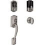 Schlage Encode Plus Camelot Sectional Electronic Keyless Entry Handleset with Siena Interior Knob and Decorative Georgian Trim Satin Nickel