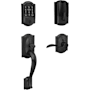 Schlage Encode Plus Camelot Left Handed Sectional Electronic Keyless Entry Handleset with Accent Interior Lever and Decorative Camelot Trim Matte Black