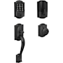 Schlage Encode Plus Camelot Sectional Electronic Keyless Entry Handleset with Georgian Interior Knob and Decorative Camelot Trim Matte Black