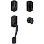 Schlage Encode Plus Camelot Sectional Electronic Keyless Entry Handleset with Siena Interior Knob and Decorative Georgian Trim Aged Bronze