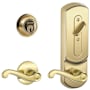 Schlage CS200-Series Commercial Grade 2 Interconnected Left Handed Flair Entry Lever Set and Full Interchangeable Core Deadbolt with Plymouth Escutcheon Polished Brass