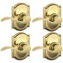Schlage Accent Passage Door Lever Set with the Decorative Camelot Trim - Pack of 4 Polished Brass