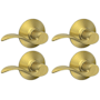 Schlage Accent Passage Door Lever Set with Plymouth Rose - Pack of 4 Satin Brass